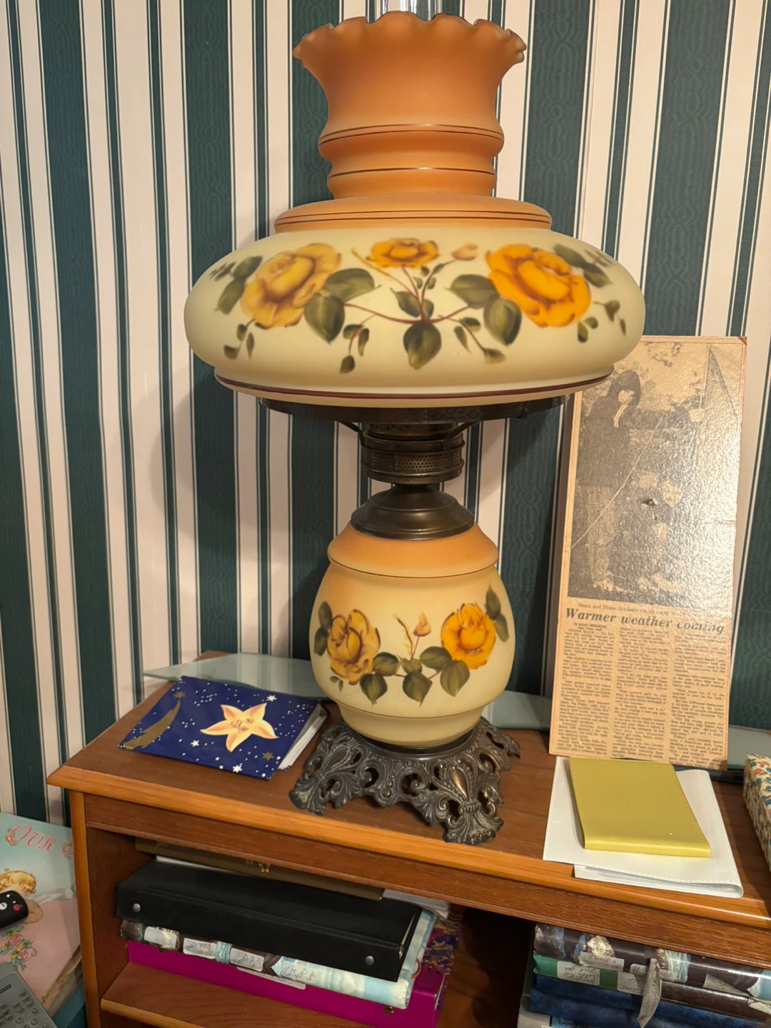 Vintage Rose Painted Glass lamps