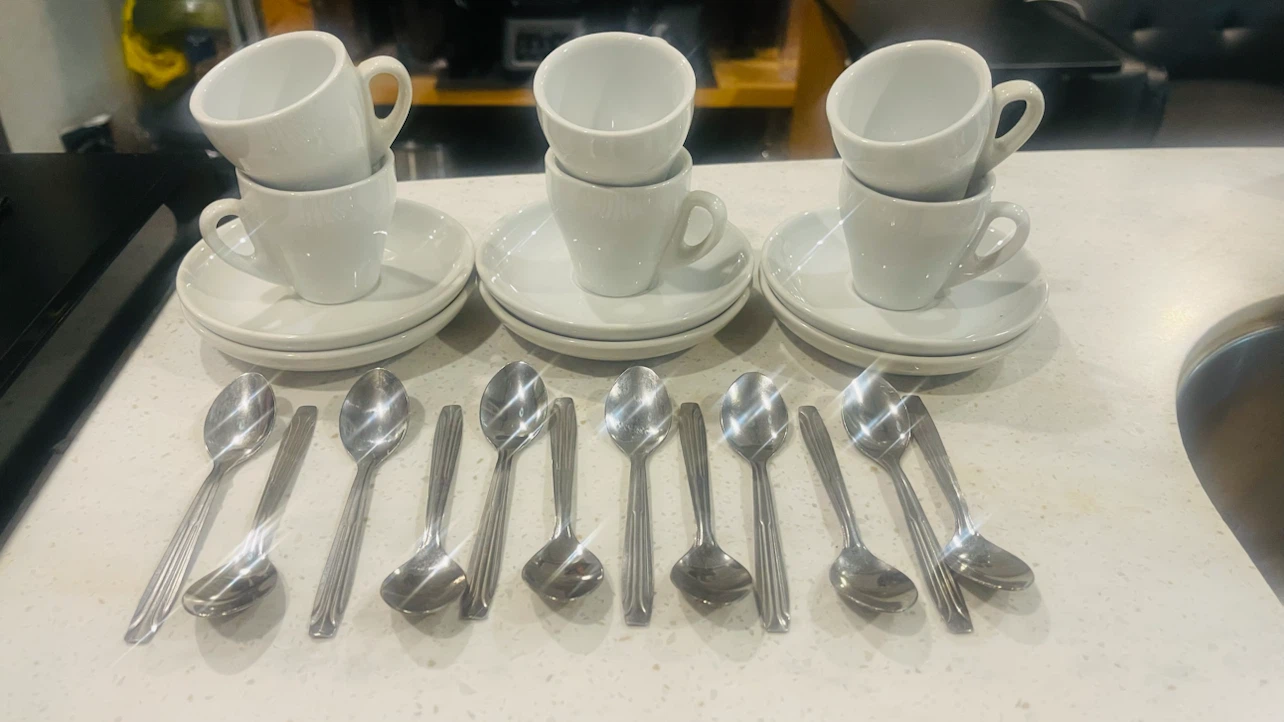Armand Lebel Espresso Cups and Saucers with Spoons Set