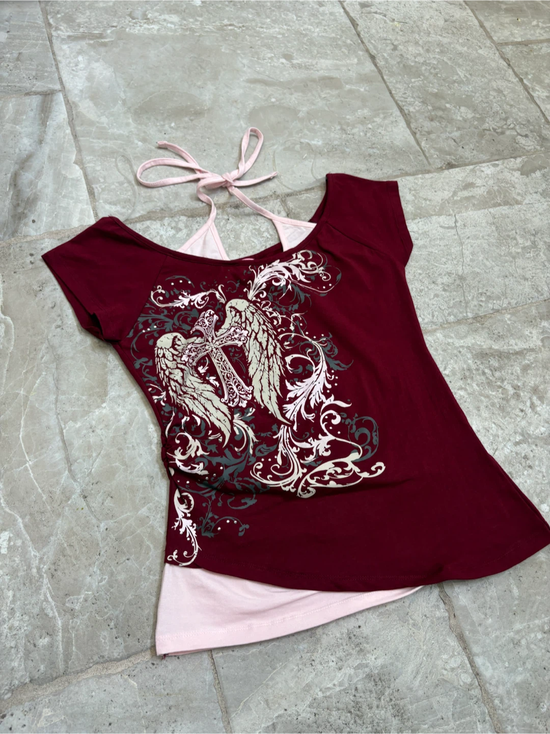 Digital Darling Burgundy Grunge Y2K Top