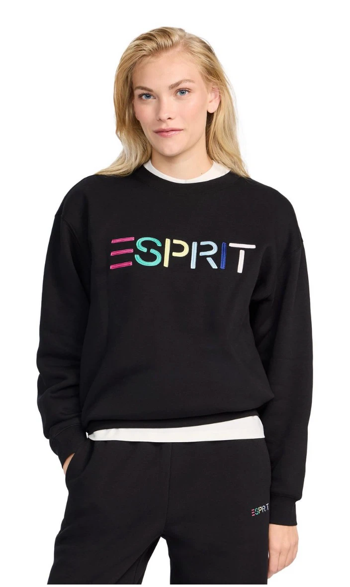 ESPRIT Women’s Fleece Embroidered Logo Sweatshirt, Retro 80s