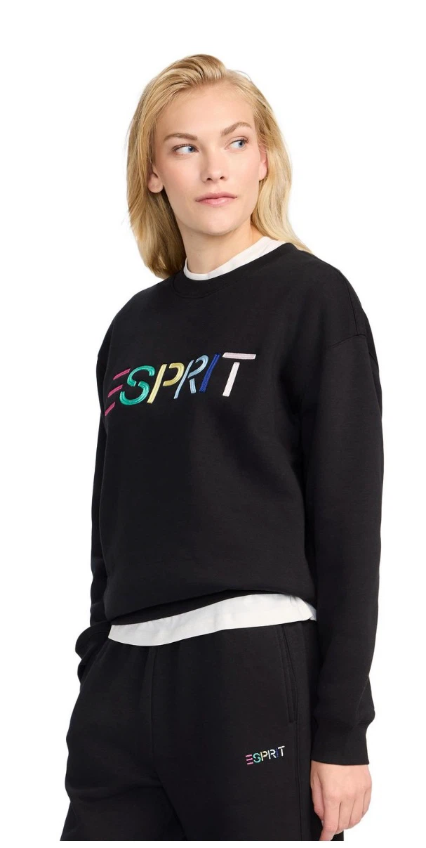 ESPRIT Women’s Fleece Embroidered Logo Sweatshirt, Retro 80s - photo 3
