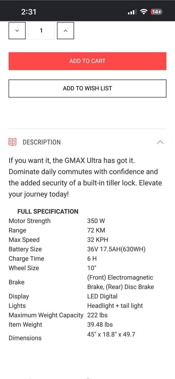 GOTRAX GMAX ULTRA Electric Scooter - photo 2
