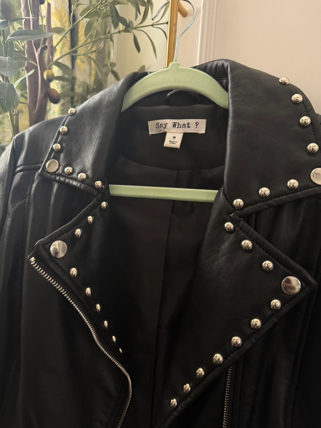 Say What? Black Faux Leather Moto Jacket with Tiger Patch - photo 2