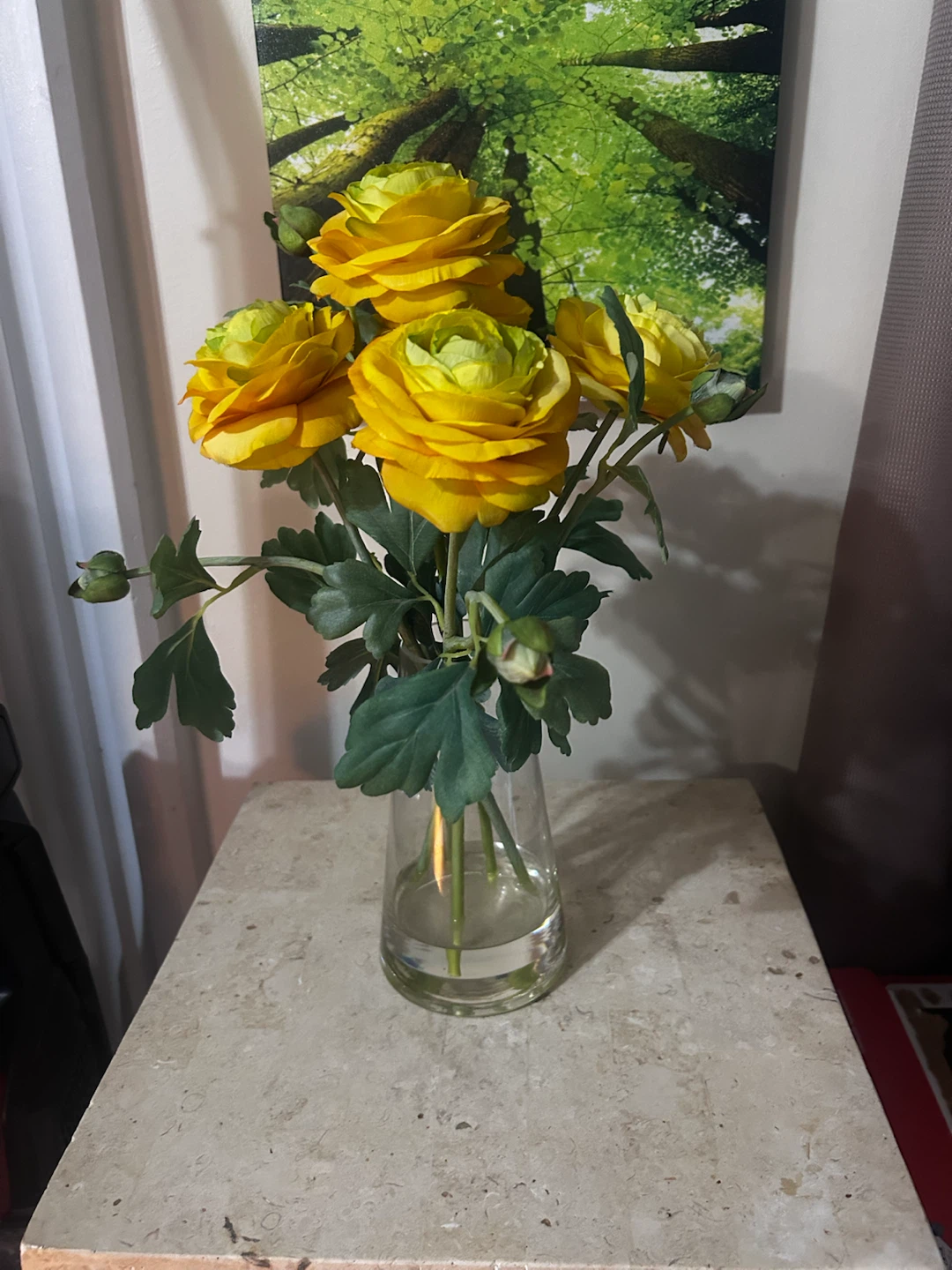 Yellow Artificial Ranunculus Arrangement in Glass Vase