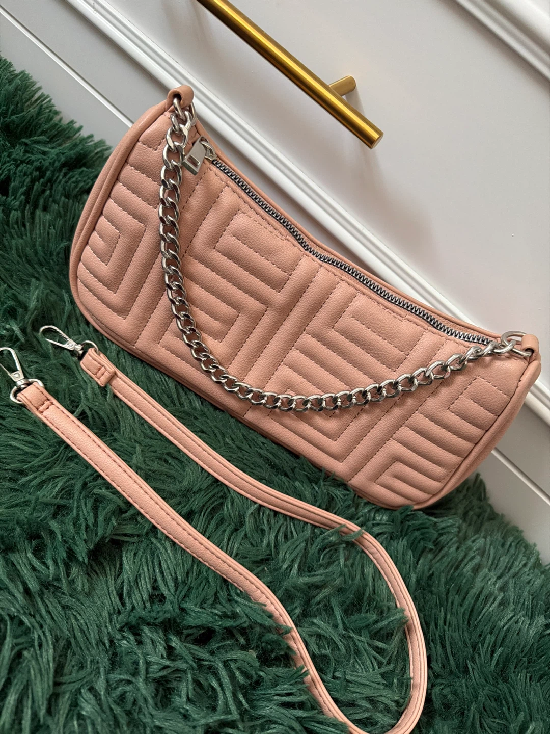 Pink Quilted Shoulder Bag with Chain Strap