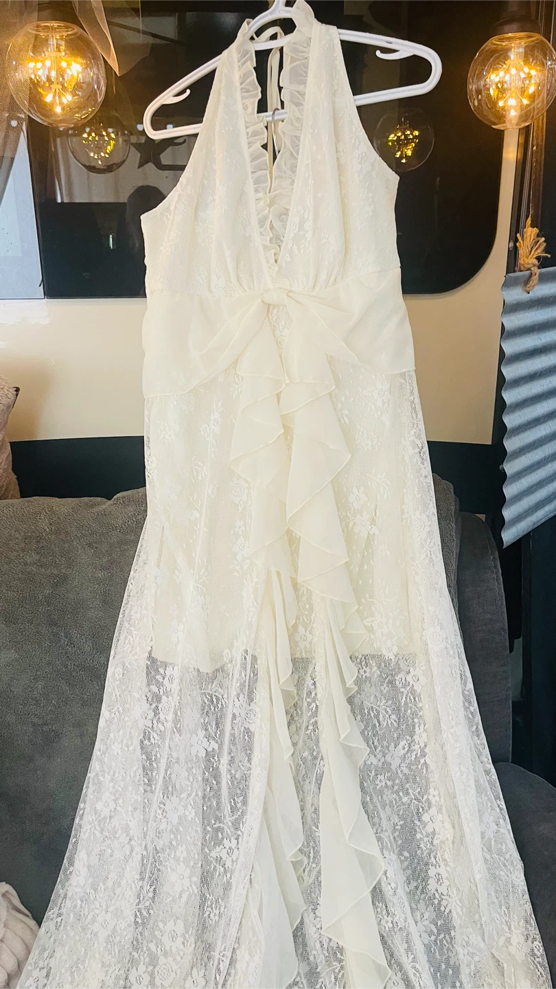 Cream Lace Halter Neck Dress