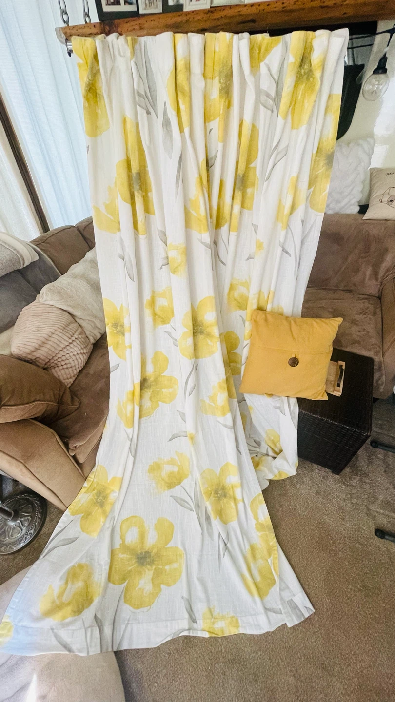 Floral Print Curtain Panel - Yellow Flowers