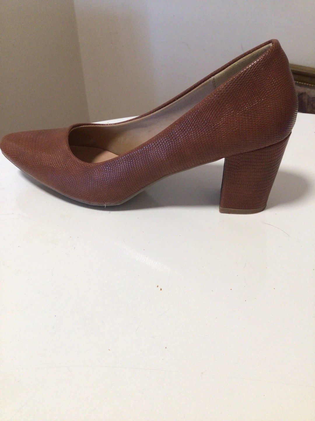 Brown Faux Leather Pointed Toe Heels