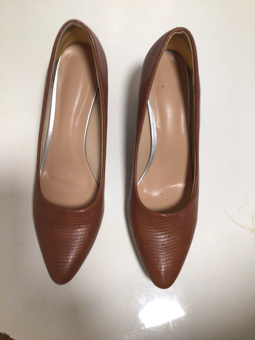 Brown Faux Leather Pointed Toe Heels - photo 2