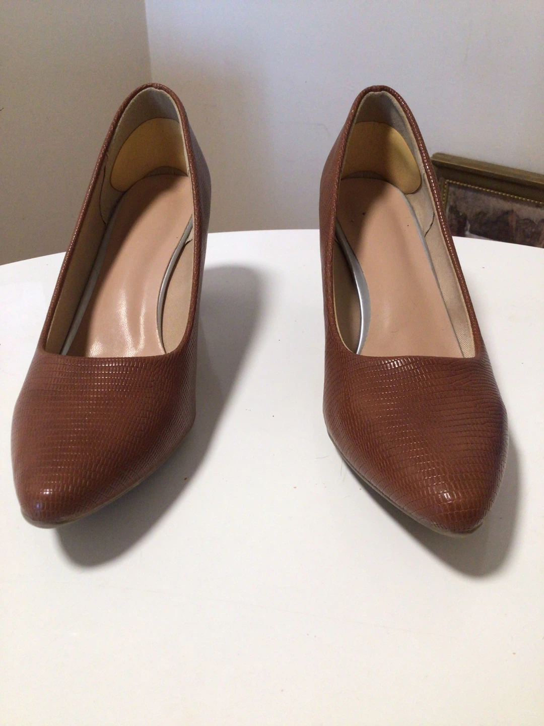 Brown Faux Leather Pointed Toe Heels - photo 5