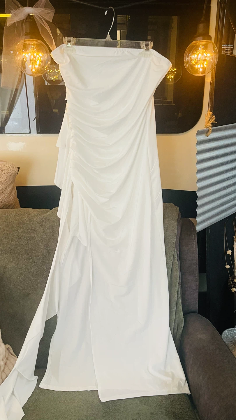 White Ruched Maxi Dress