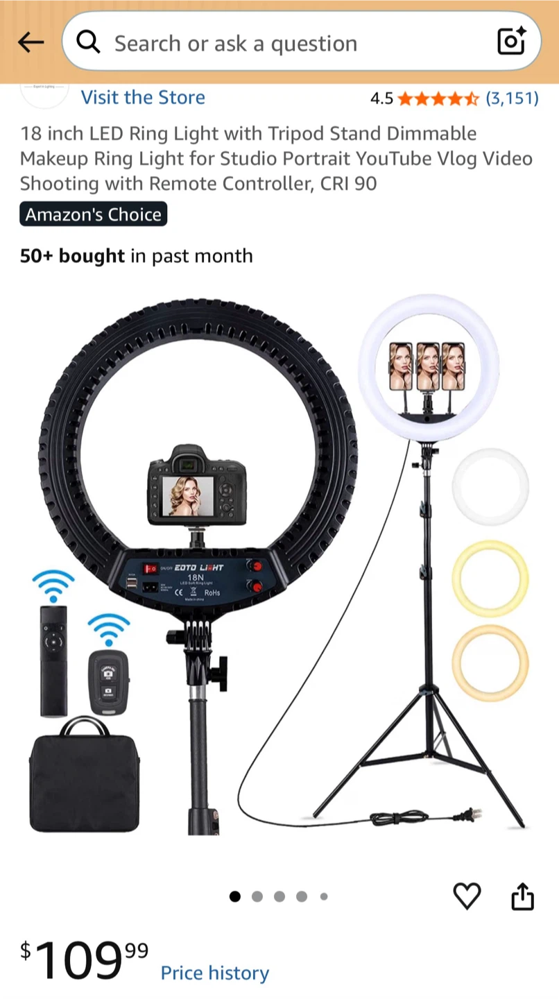 18 inch LED Ring Light with Tripod Stand and Remote