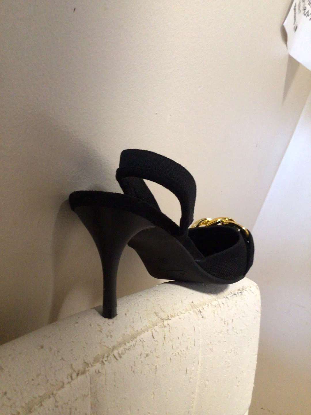 Black Slingback Heels with Gold Chain Detail - photo 3