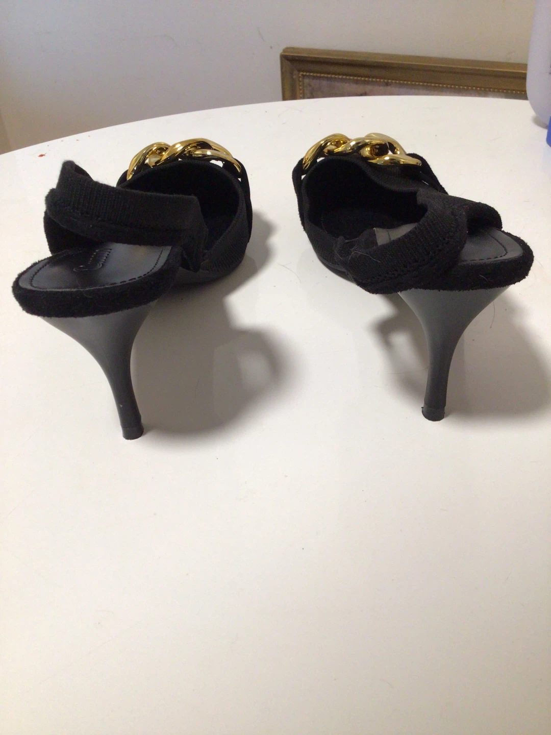 Black Slingback Heels with Gold Chain Detail - photo 4
