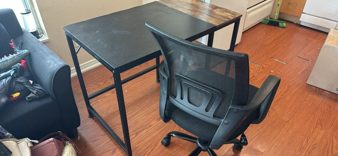 Modern Black and Wood Grain Desk with Shelves - photo 2