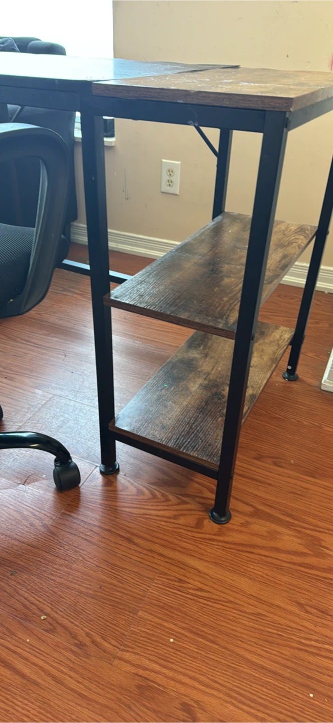Modern Black and Wood Grain Desk with Shelves - photo 4