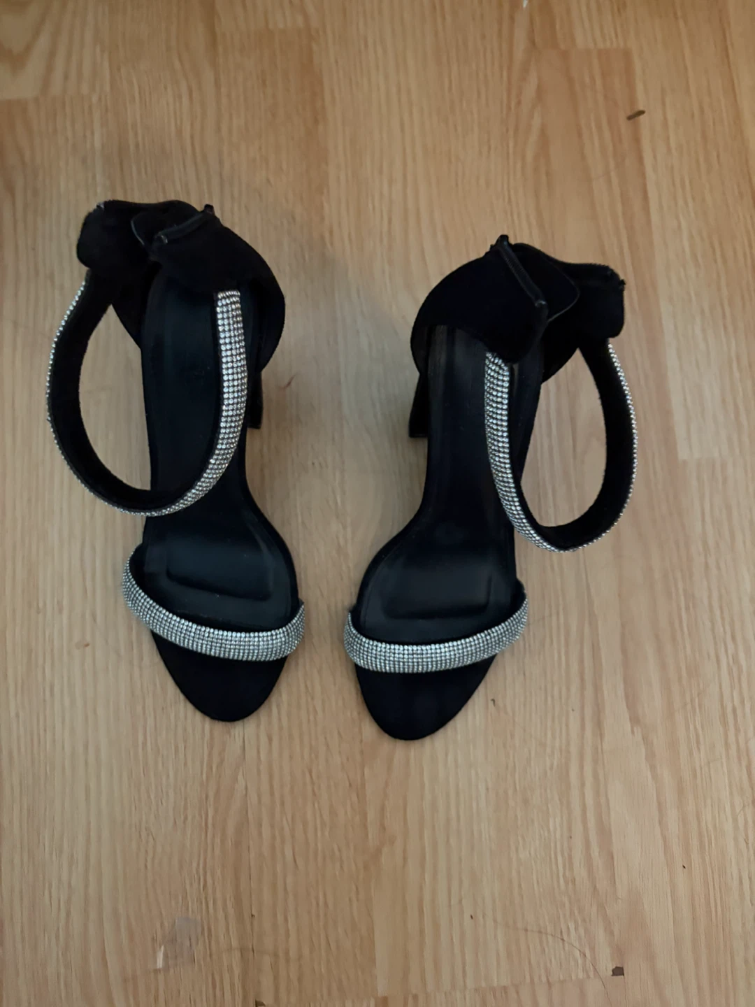 Black Heels with Rhinestone Straps