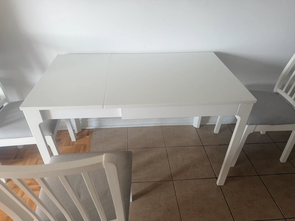 White Extendable Dining Table with 2 Chairs - photo 4