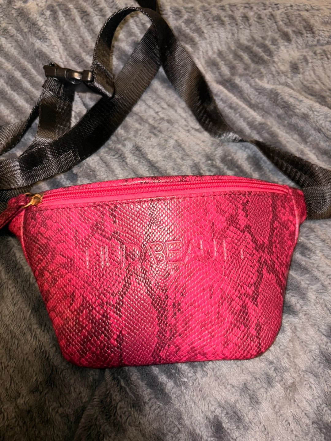 Huda Beauty Pink Snake Print Fanny Pack