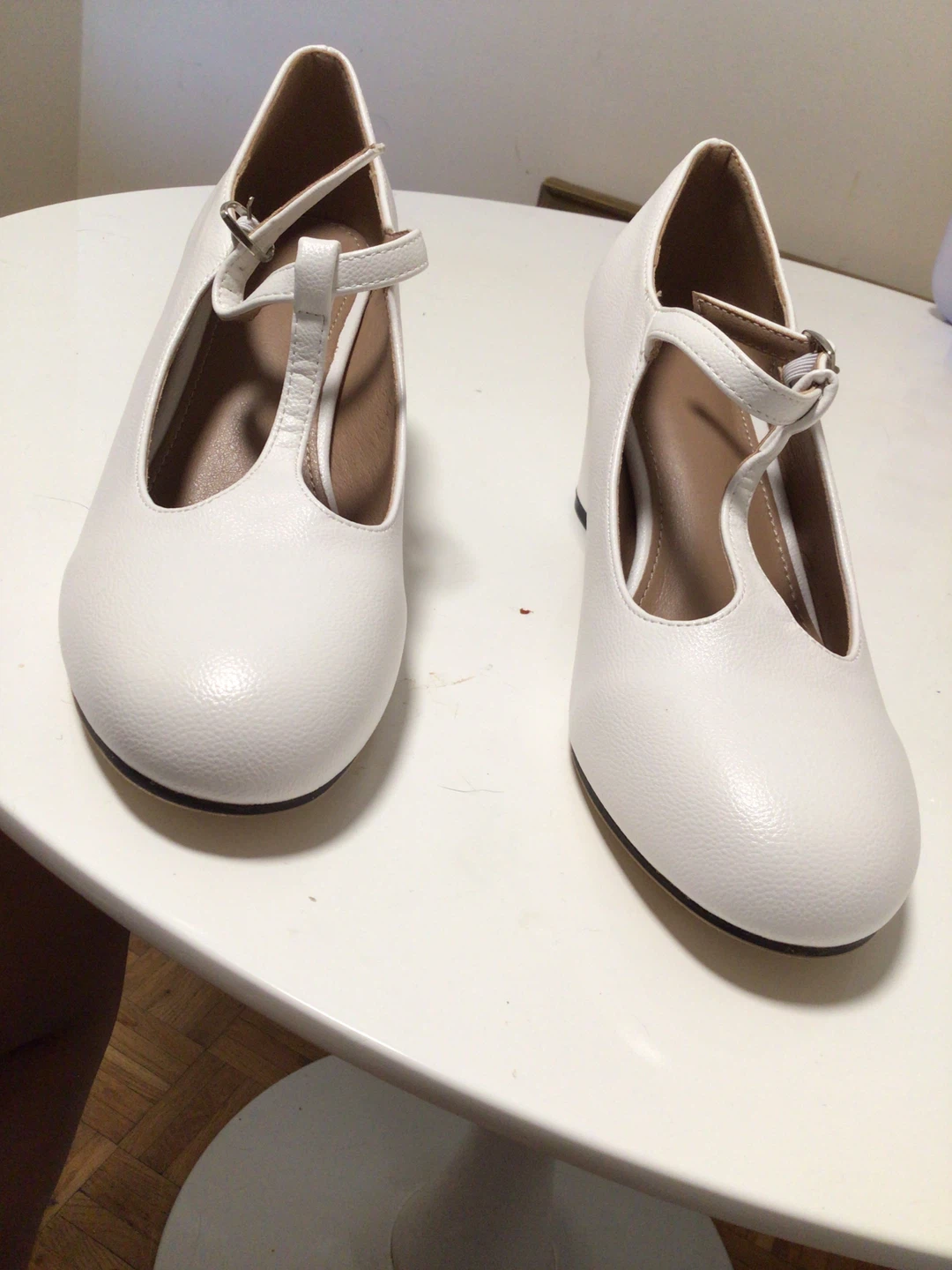 White T-Strap Heels