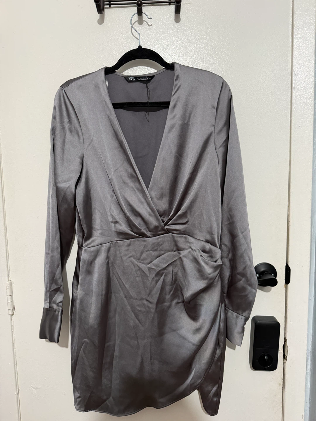 ZARA Grey Satin Long Sleeve Wrap Dress