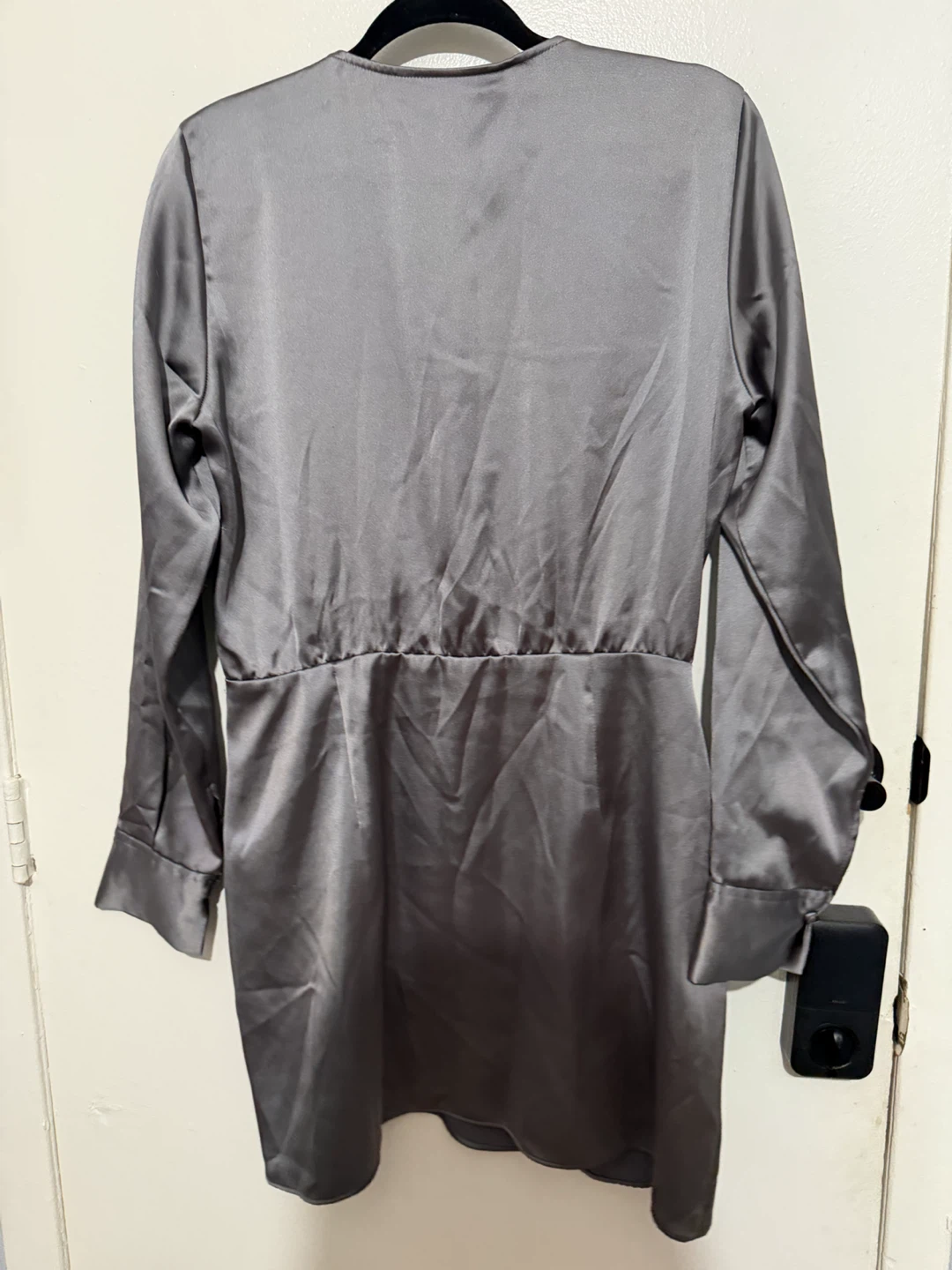 ZARA Grey Satin Long Sleeve Wrap Dress - photo 3