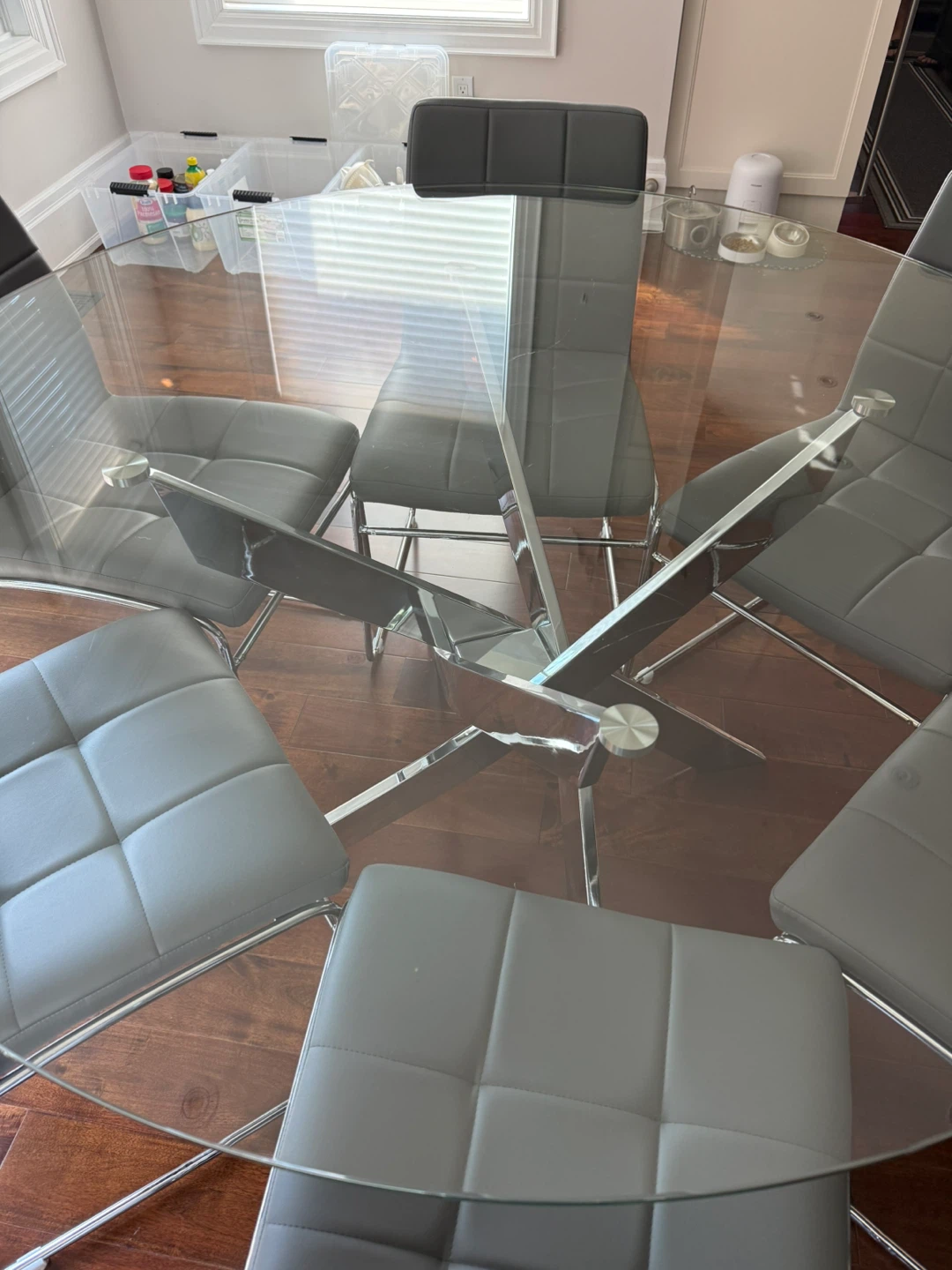 55” Round Glass Table with 6 Grey Chairs - photo 3
