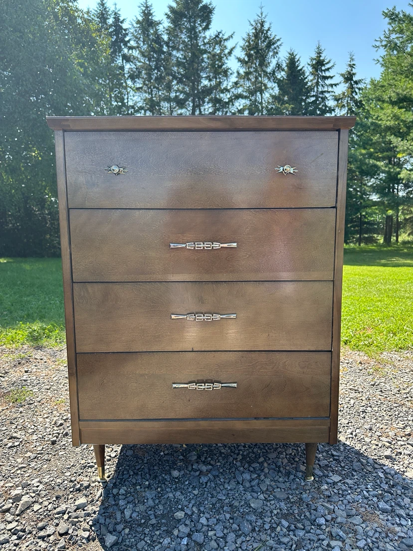 Mid Century Modern Walnut Tallboy Dresser (CAN DELIVER)
