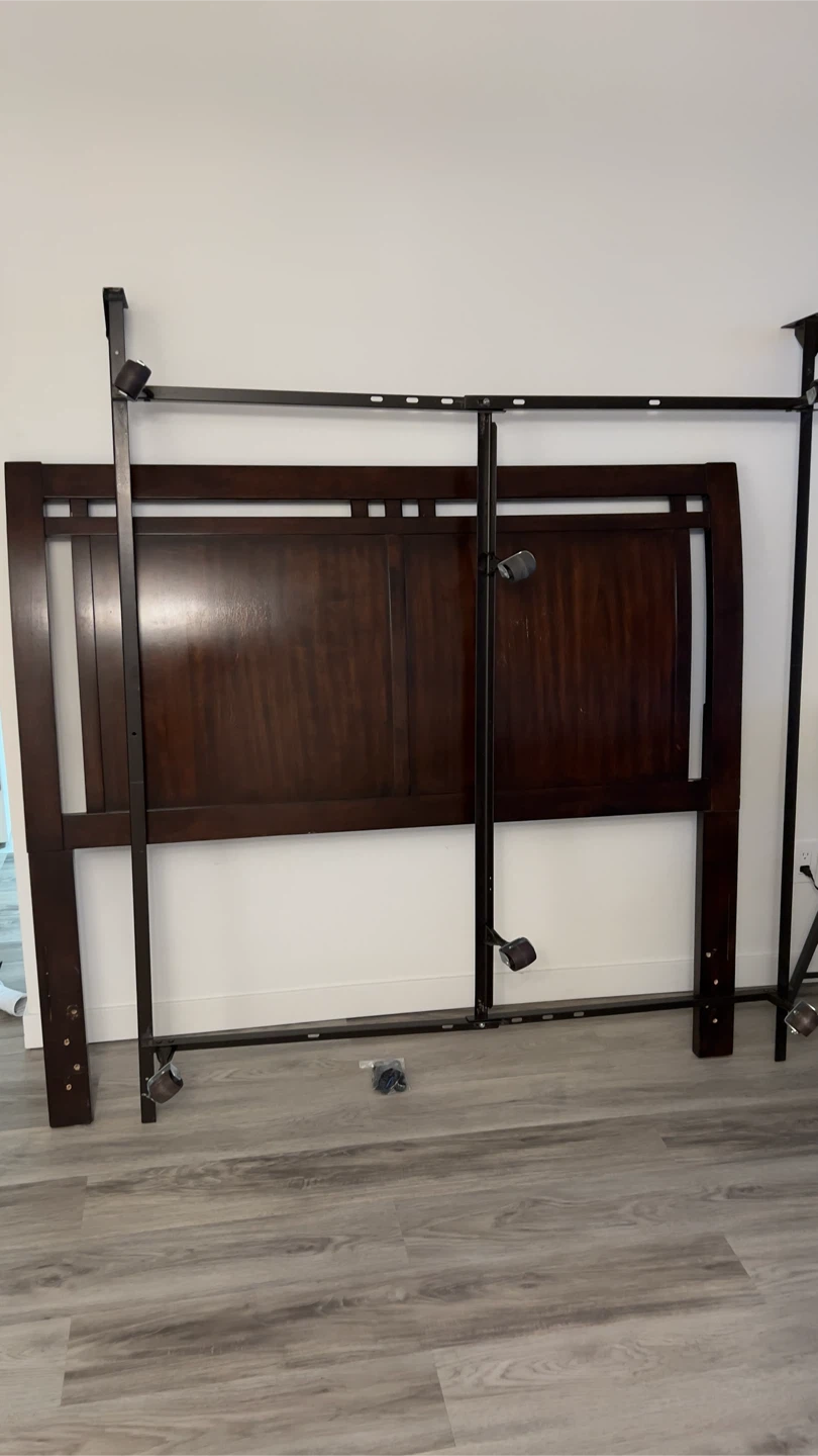 Dark Wood Headboard with Metal Bed Frame