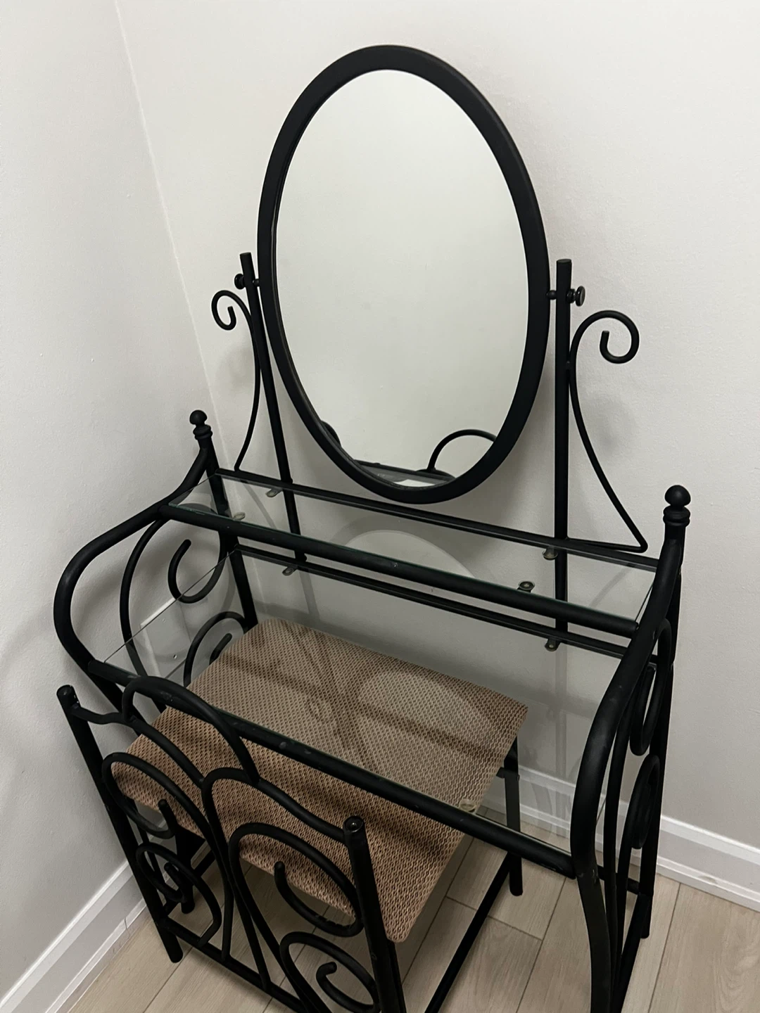Black Vanity Set with Mirror and Stool