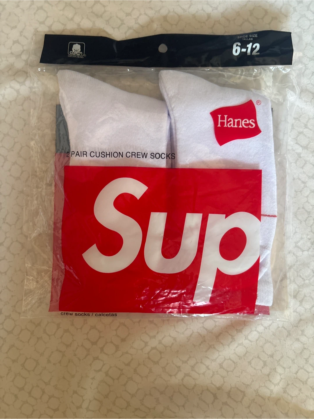supreme 2 Pair Cushion Crew Socks Size 6-12