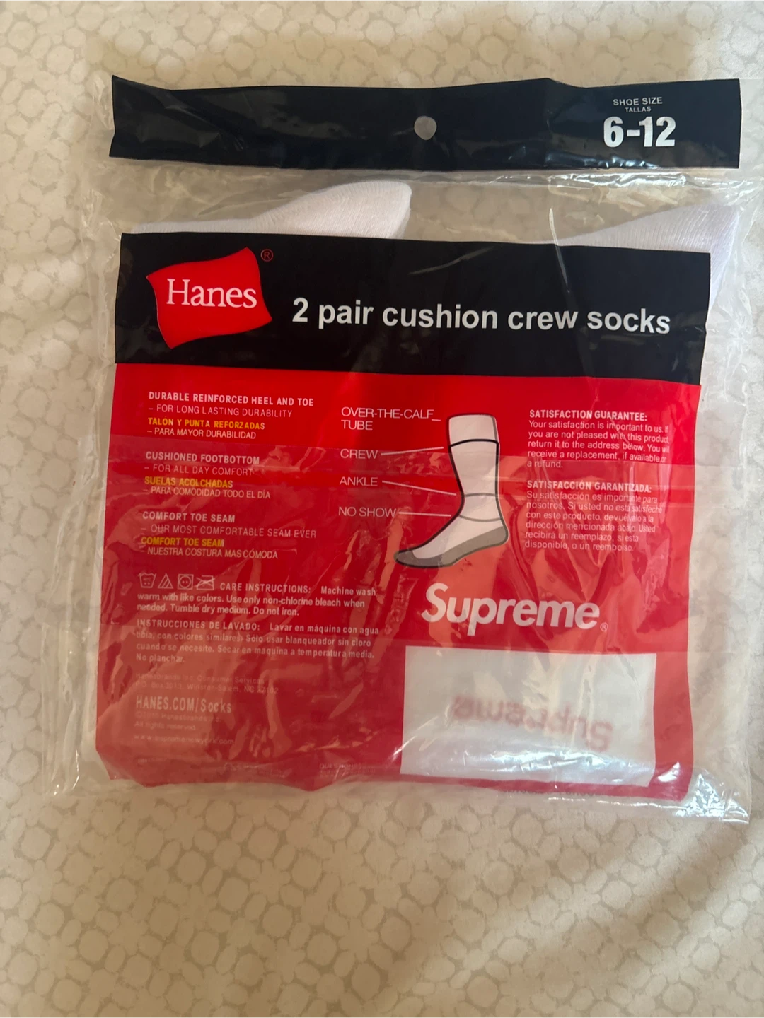 supreme 2 Pair Cushion Crew Socks Size 6-12 - photo 2