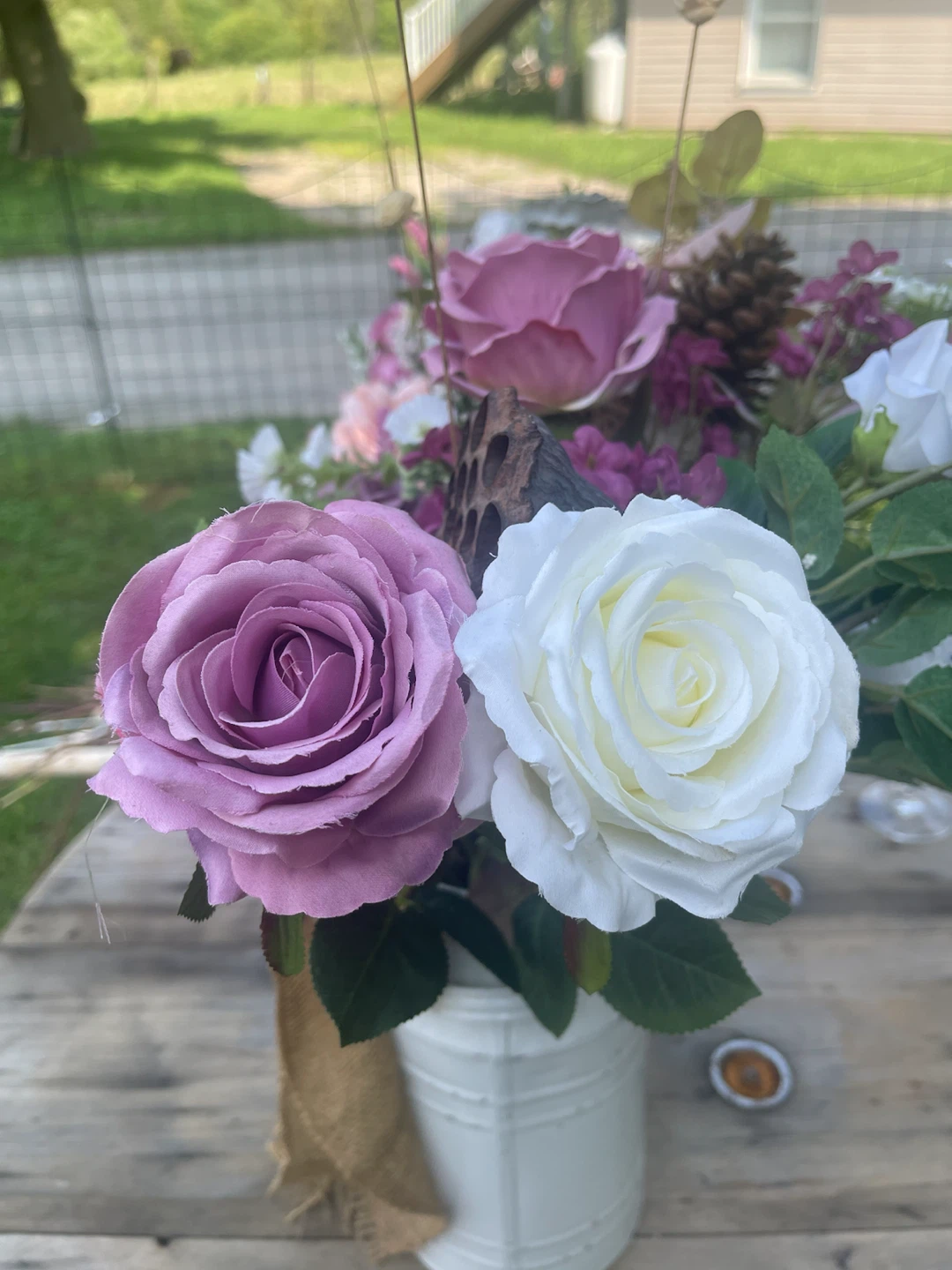 Artificial Flower Arrangement in White Milk Can Vase - photo 4