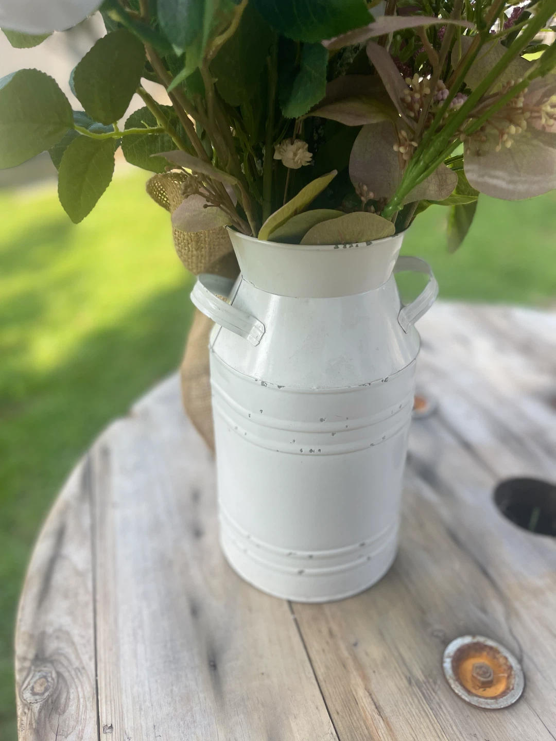 Artificial Flower Arrangement in White Milk Can Vase - photo 5