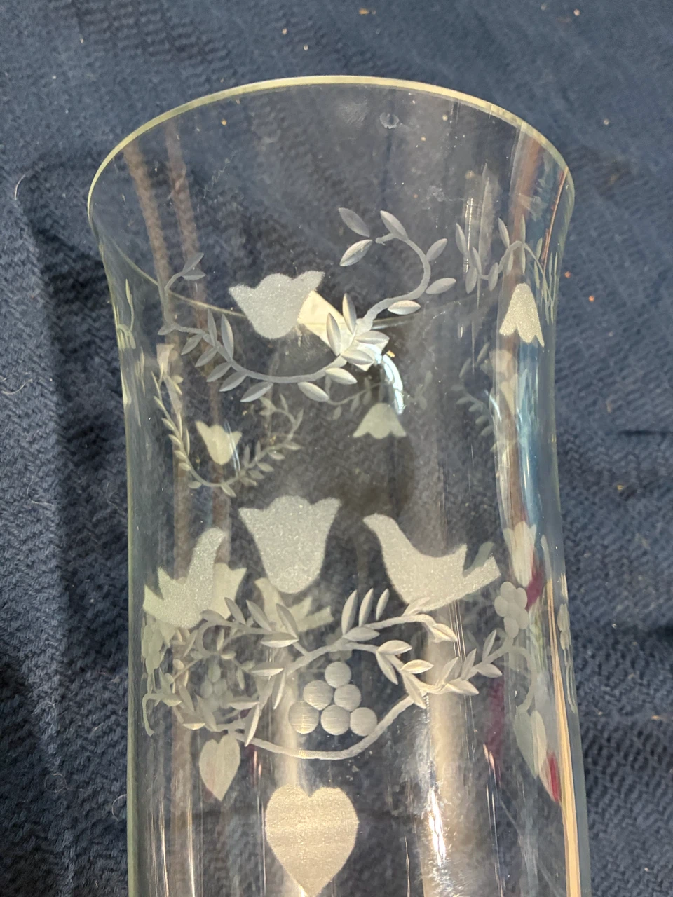 Etched Glass Vase with Birds and Flowers
