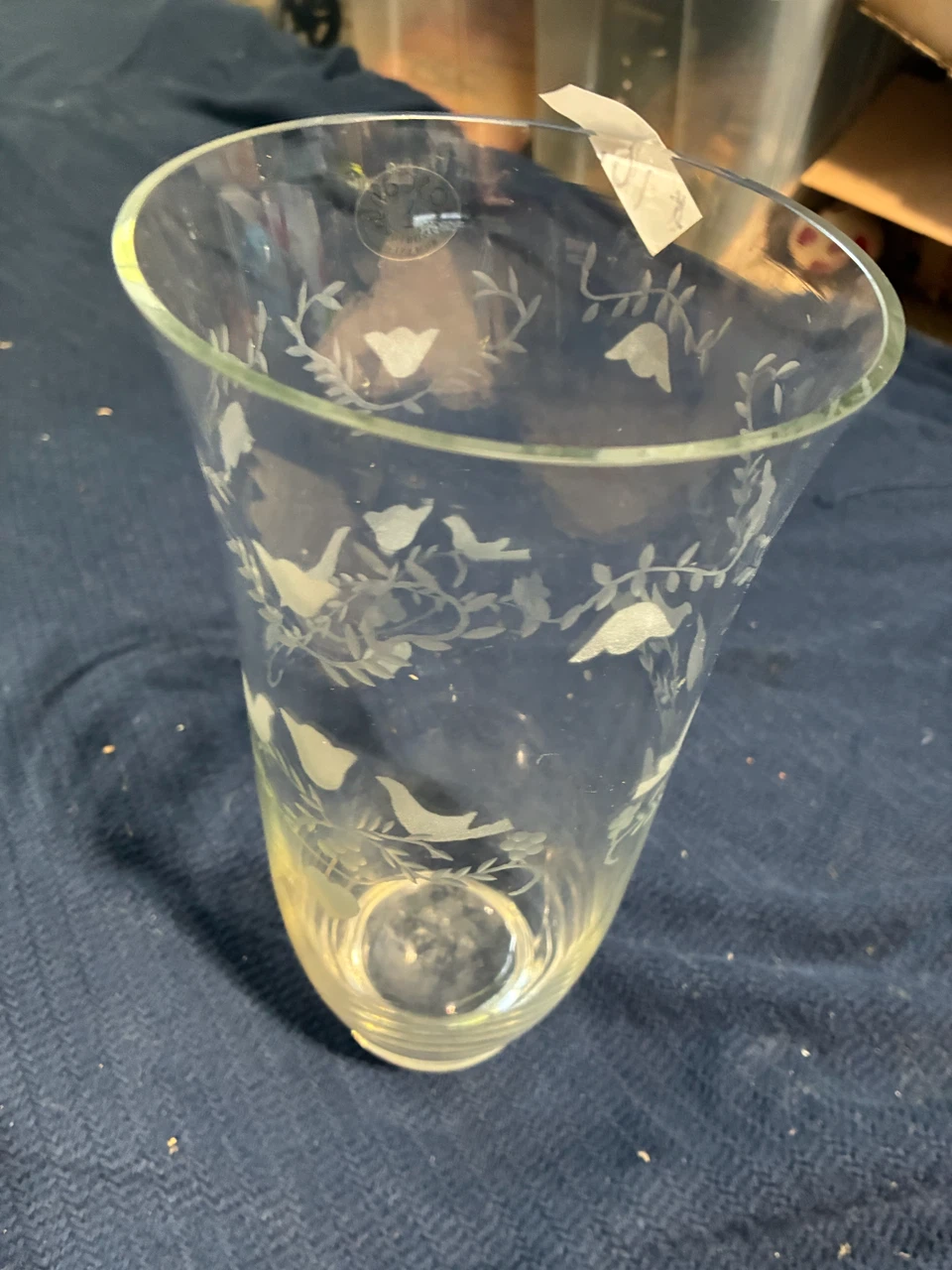 Etched Glass Vase with Birds and Flowers - photo 3