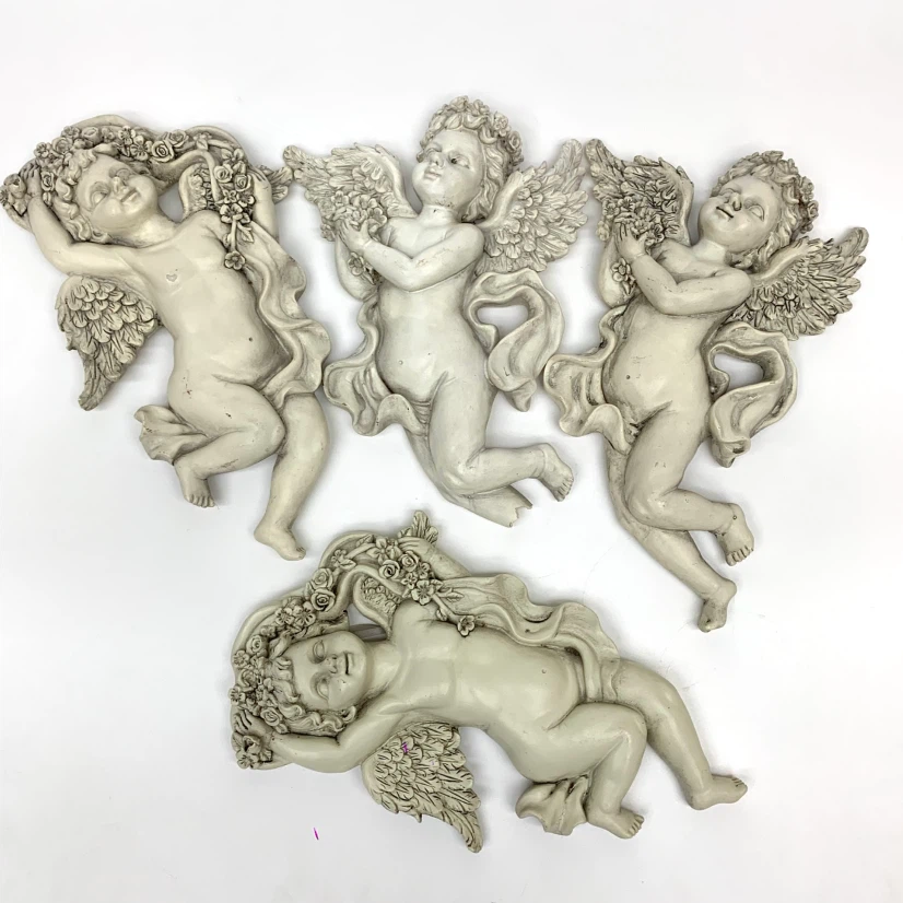4 Fairy Cherub Wall Hangings Garden Decor Angel Figurine Art Set