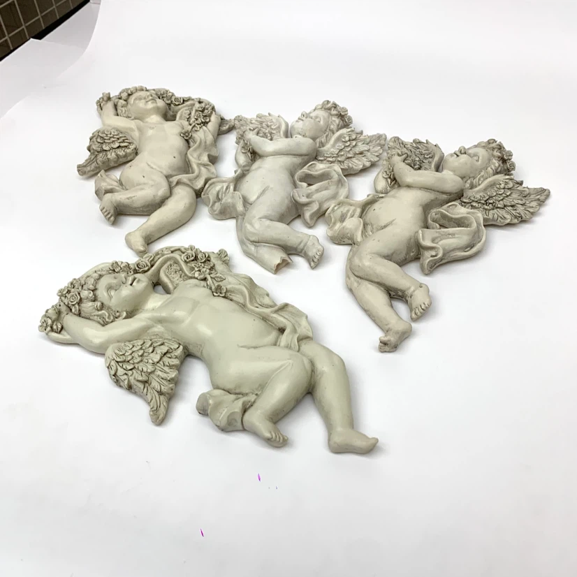 4 Fairy Cherub Wall Hangings Garden Decor Angel Figurine Art Set - photo 2