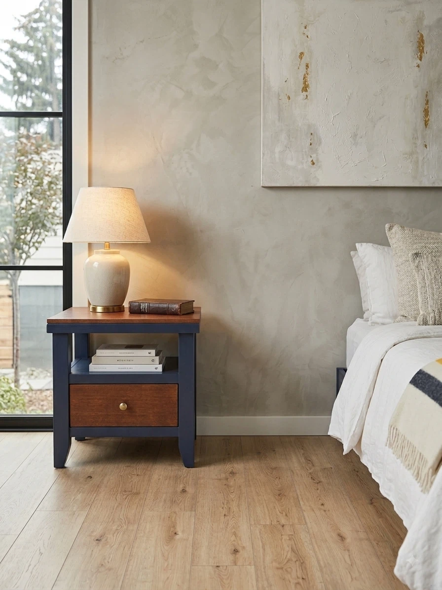 Pair of Navy Blue End Tables with Drawer