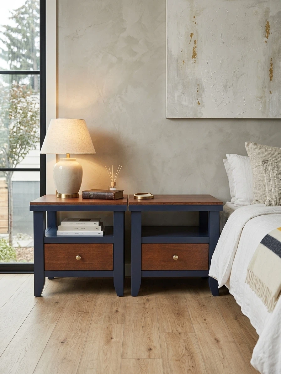 Pair of Navy Blue End Tables with Drawer - photo 4