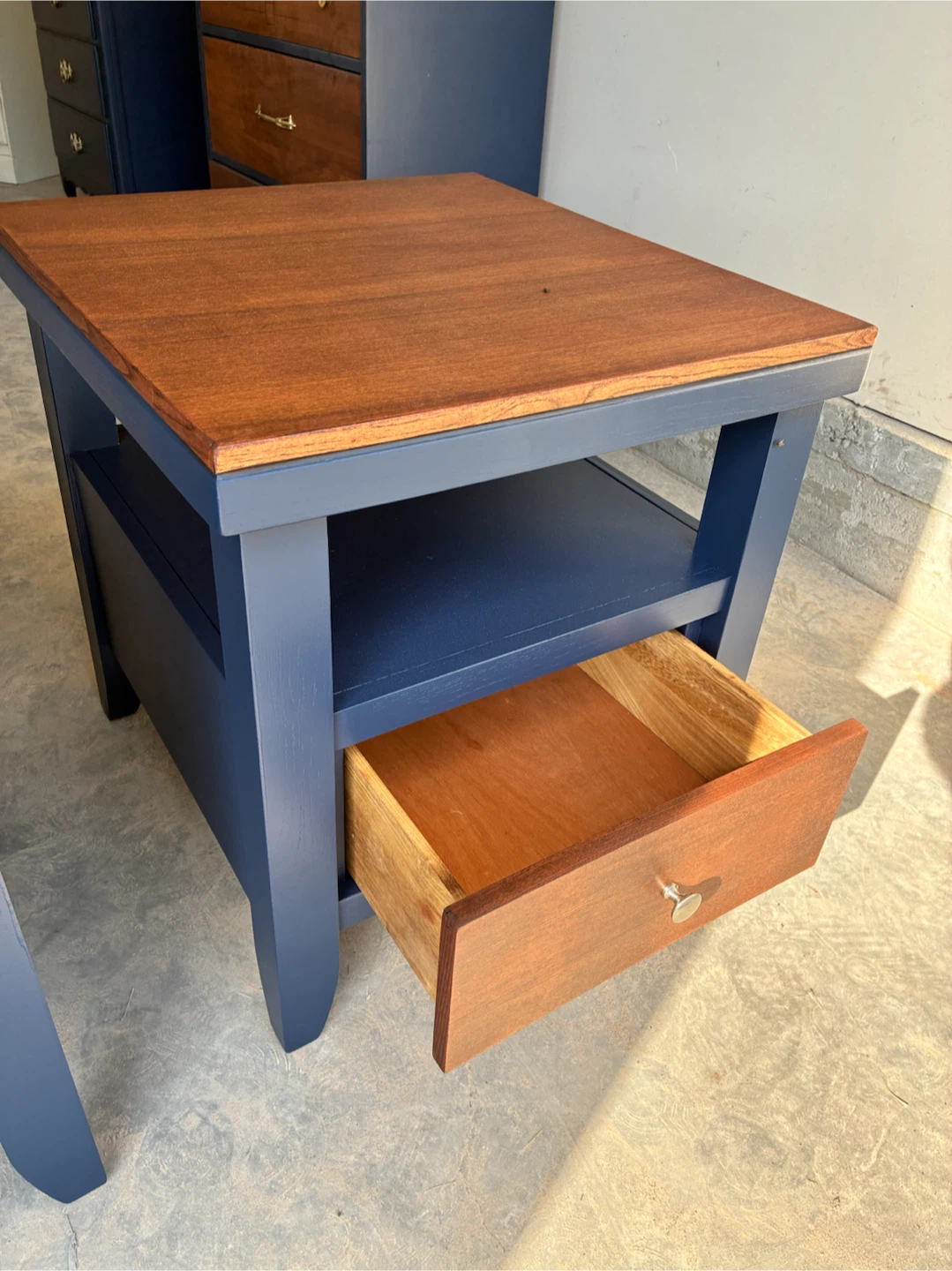 Pair of Navy Blue End Tables with Drawer - photo 5