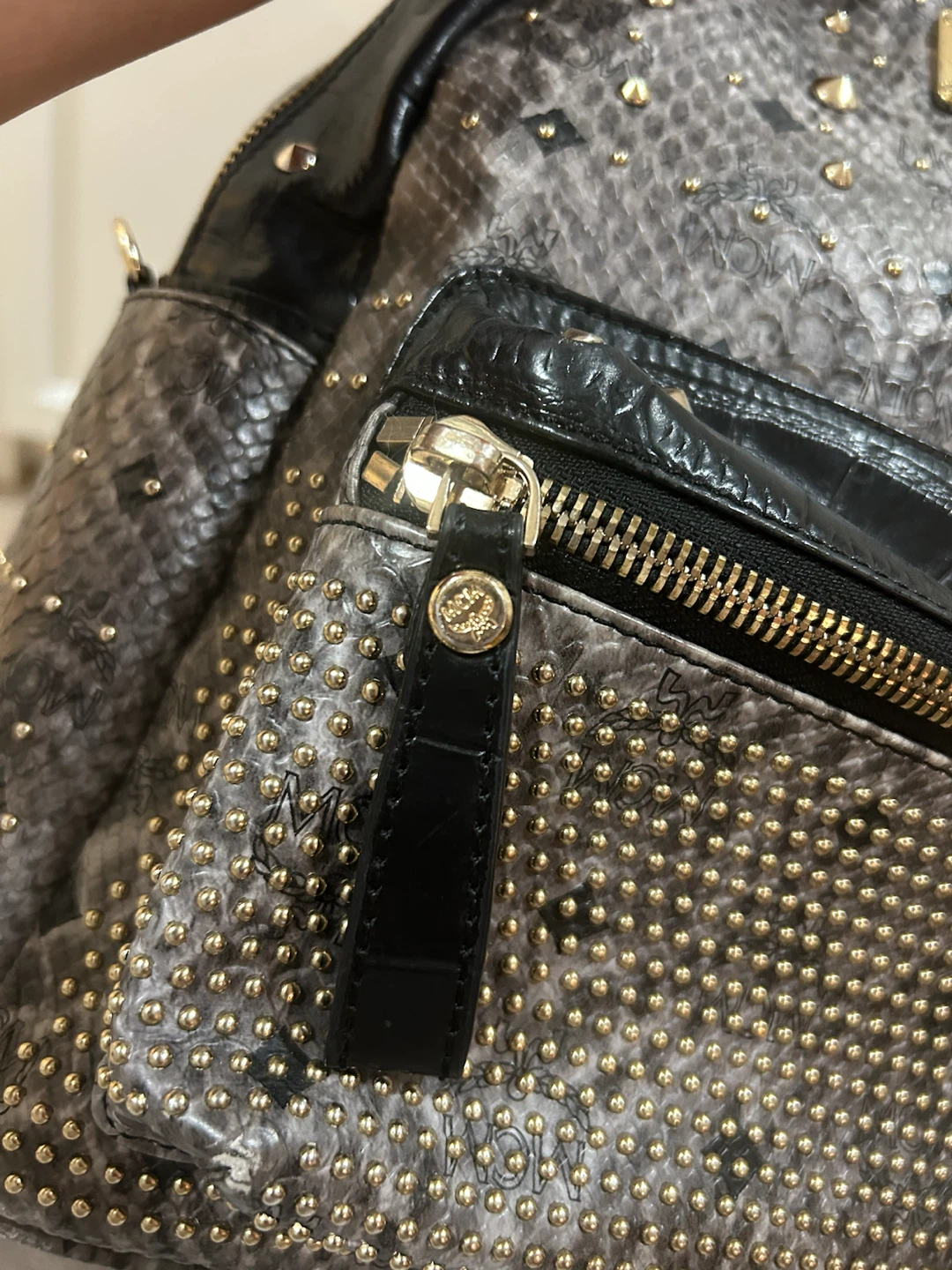 MCM Studded Snakeskin Backpack - photo 3
