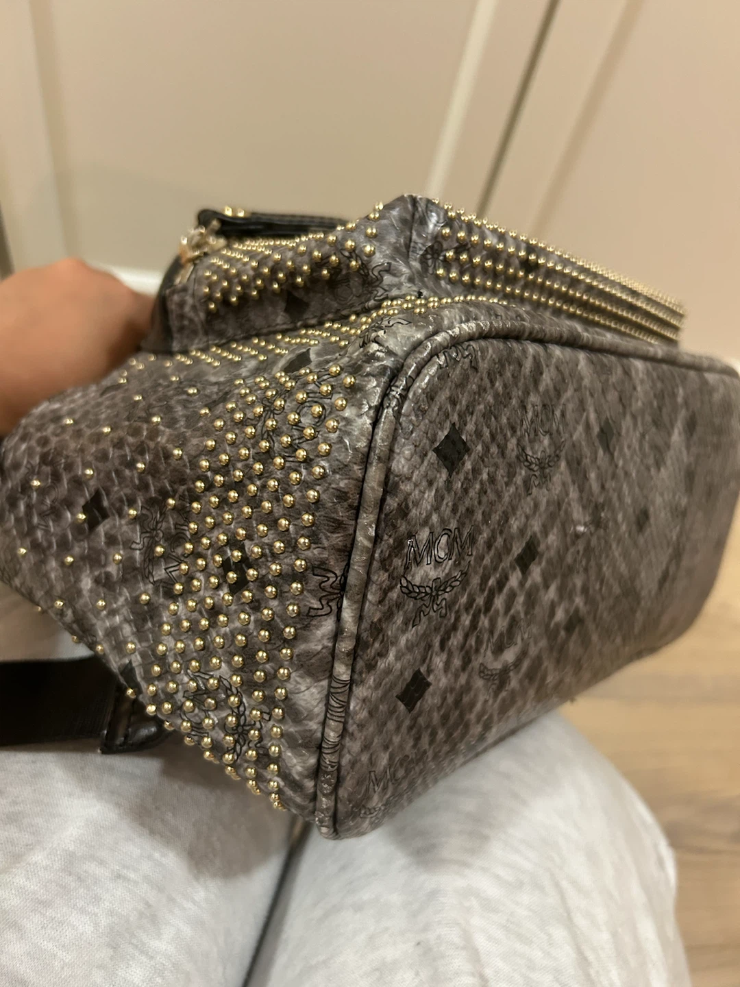 MCM Studded Snakeskin Backpack - photo 4