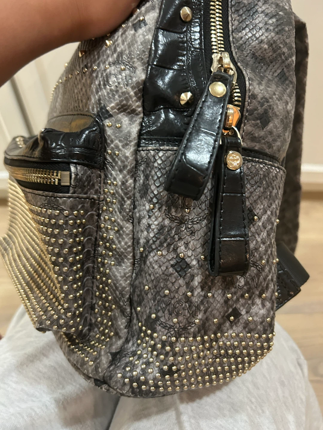 MCM Studded Snakeskin Backpack - photo 5