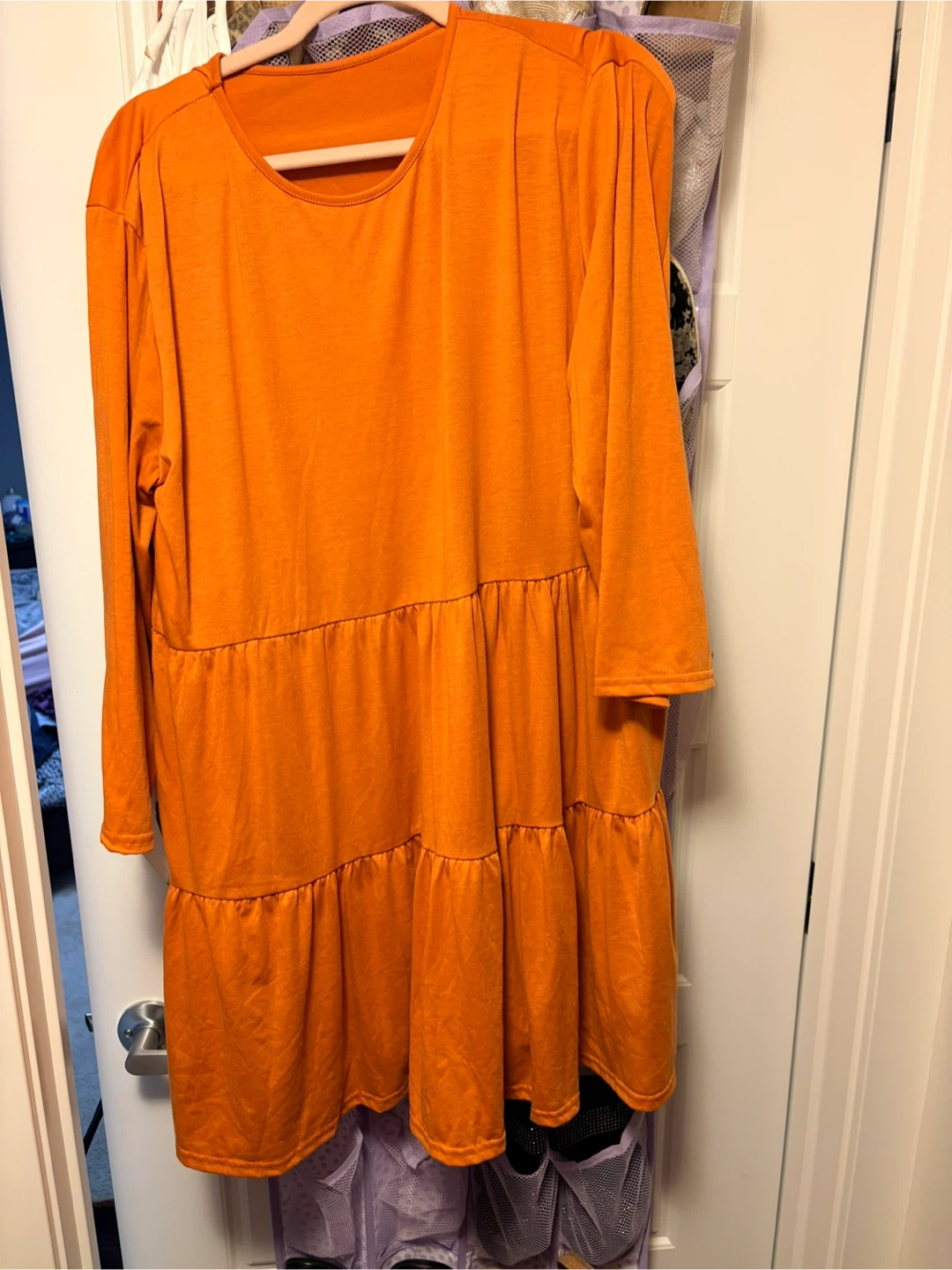 Orange Tiered Long Sleeve Dress