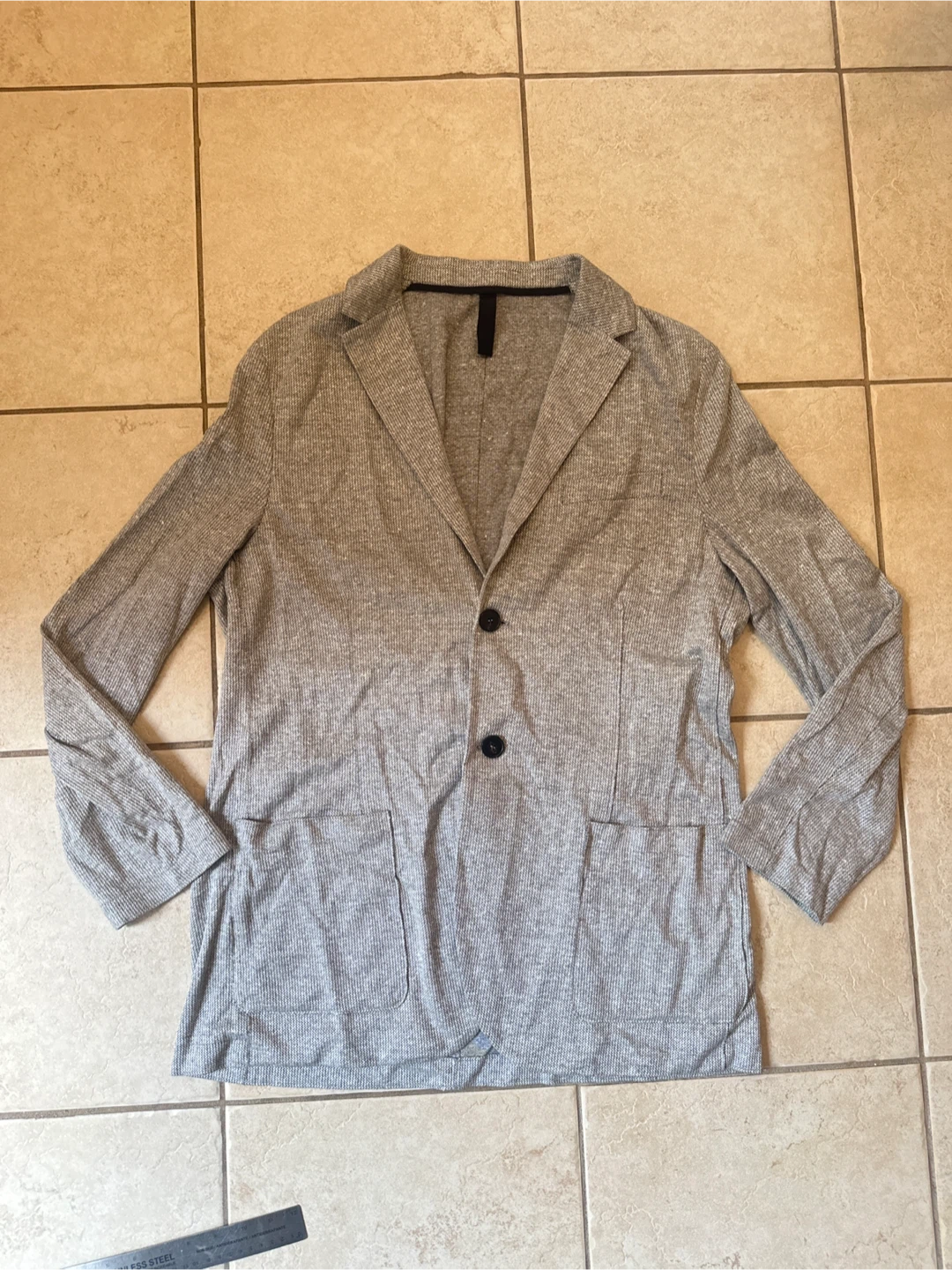 Grey Ribbed Knit Blazer