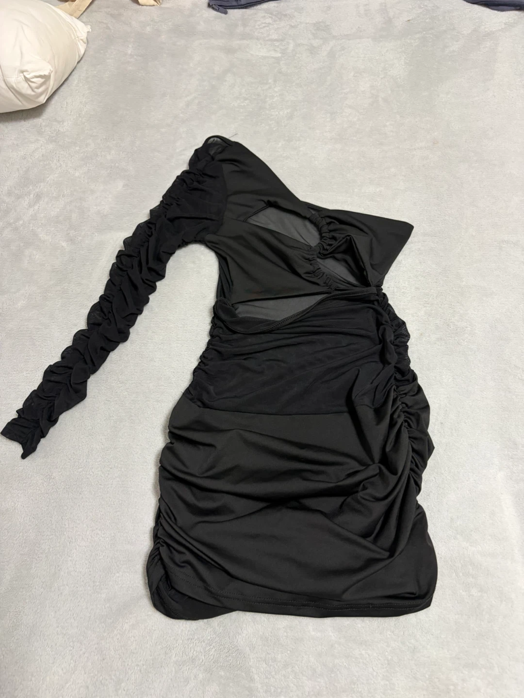Black One Shoulder Ruched Dress