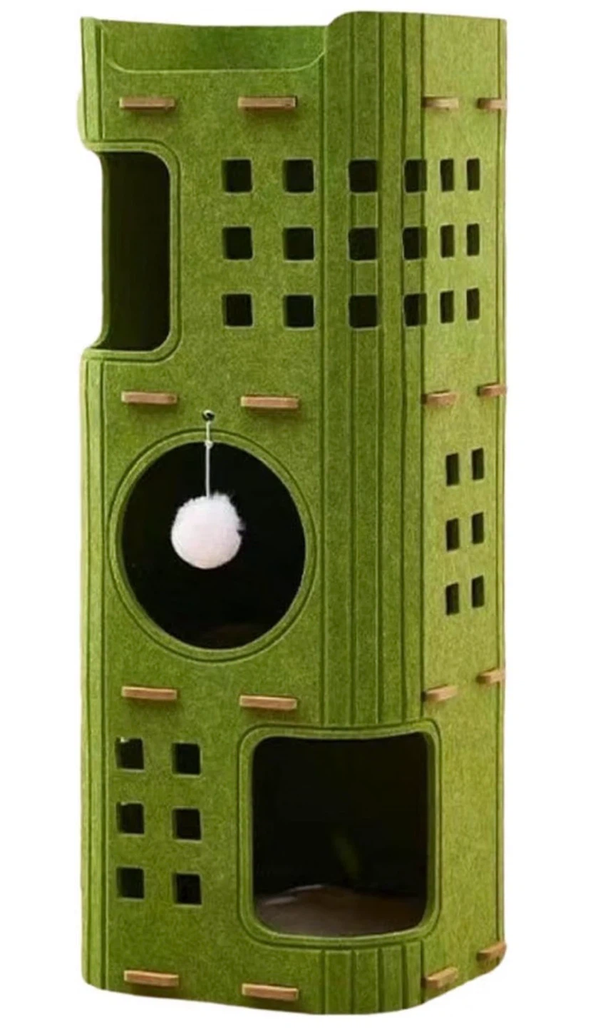Green Felt Cat Condo Tower