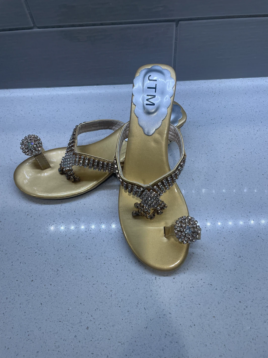 JTM Gold Embellished Thong Sandals