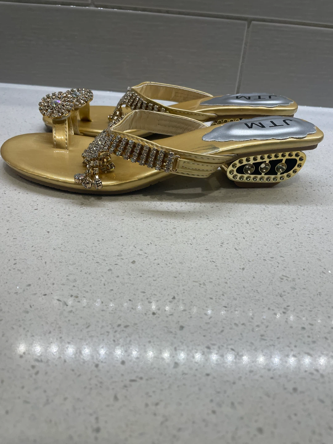 JTM Gold Embellished Thong Sandals - photo 2